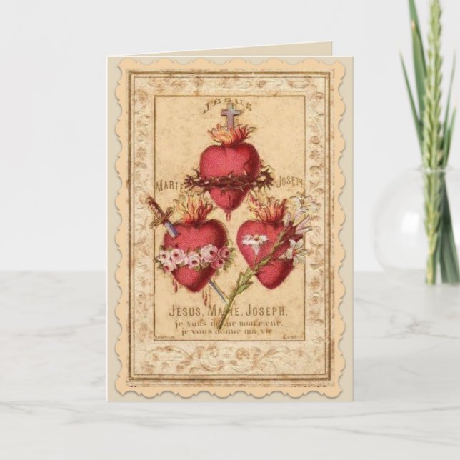 Tarjeta Corazones de Jesús, María y José (Anverso)