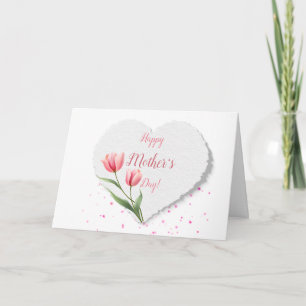 Tarjeta Corazones de papel de tulipanes rosados elegantes