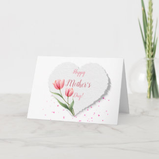 Tarjeta Corazones de papel de tulipanes rosados elegantes 