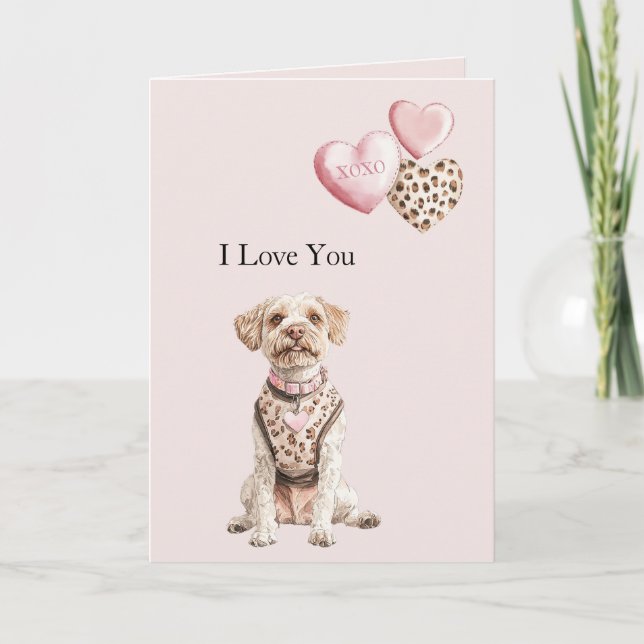 Tarjeta Corazones de Perro de Amor Rosa Rubor (Anverso)