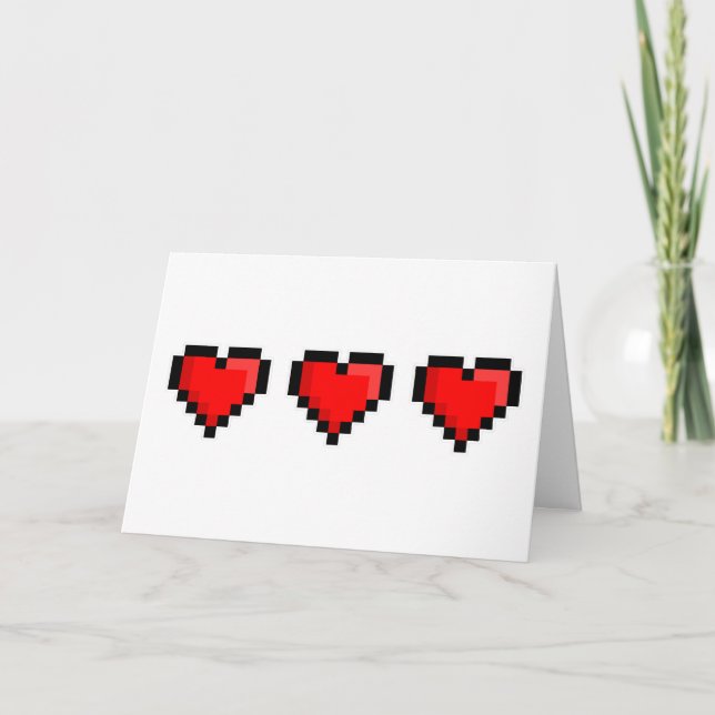Tarjeta Corazones de Pixel Amor Personalizados (Anverso)