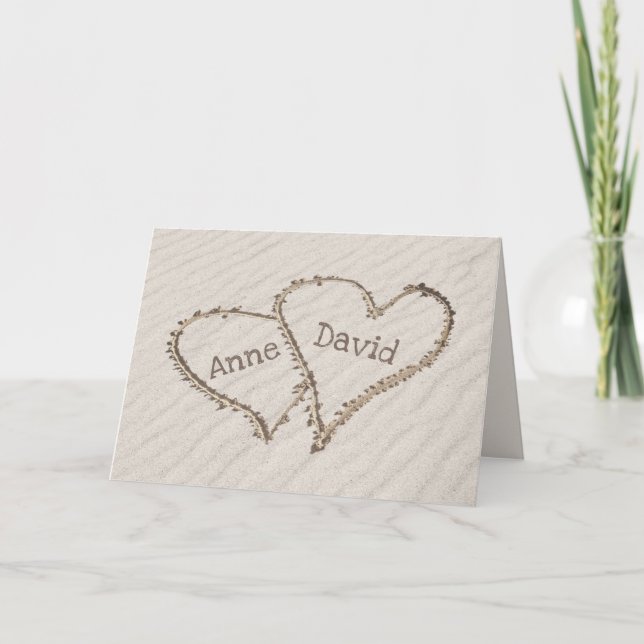 Tarjeta Corazones de playa boda con nombres (Anverso)