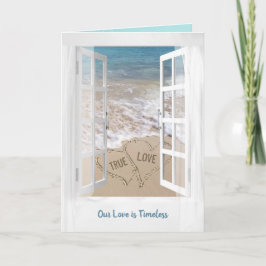 Tarjeta Corazones de playa en aniversario de ventana