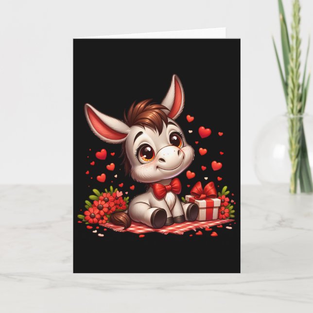 Tarjeta Corazones de San Valentín de Burro Animal de Granj (Anverso)