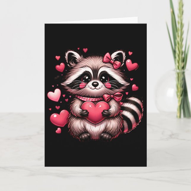 Tarjeta Corazones de San Valentín de Mapache (Anverso)