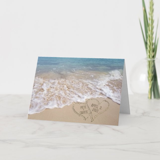 Tarjeta Corazones del Aniversario de la Playa del Océano (Anverso)