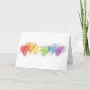 Tarjeta Corazones del arco iris de la acuarela