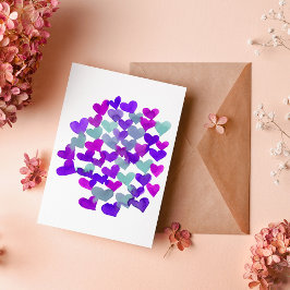 Tarjeta Corazones del día de San Valentín - púrpura y aqua