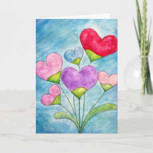 Tarjeta Corazones en Flor – Floral Acuarela Caprichosa