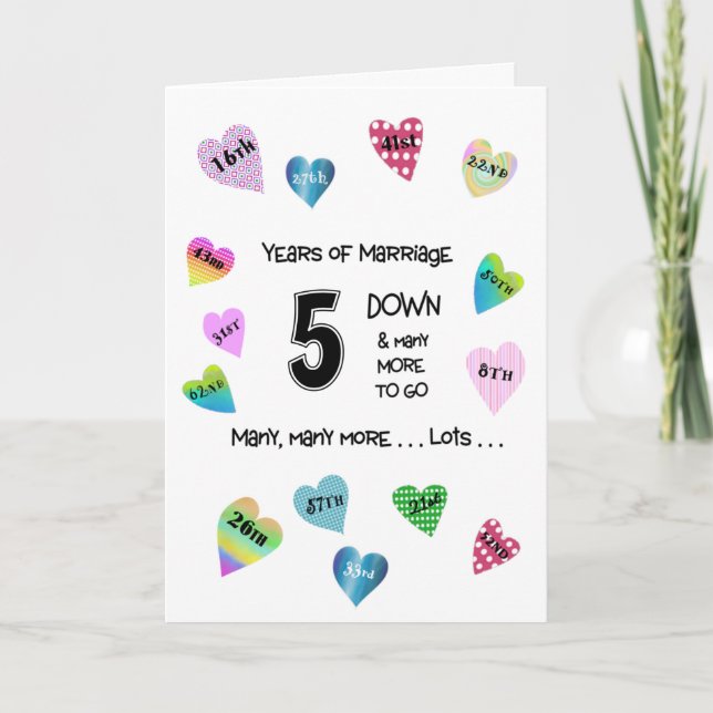 Tarjeta Corazones felices 5° aniversario (Anverso)
