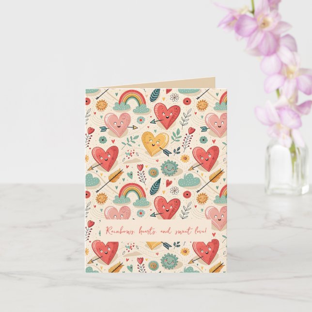 Tarjeta Corazones Felices - Patrón Caprichoso del Día de S (Orquídea)