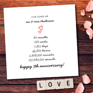 Tarjeta Corazones minimalistas Feliz 5º aniversario de bod