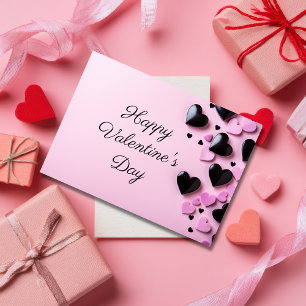 Tarjeta Corazones negros y rosados sobre fondo rosa de San