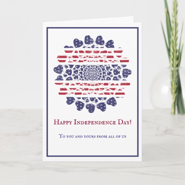 Tarjeta Corazones patrióticos sicodélicos norteamericanos  (Anverso)