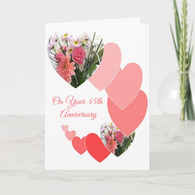 Tarjeta Corazones personalizados 45° aniversario Boda (Anverso)