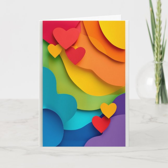 Tarjeta Corazones Recortados de Papel de Arcoíris (Anverso)