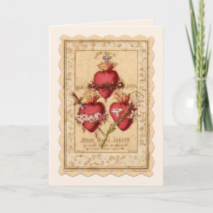 Tarjeta Corazones religiosos de Jesús María José