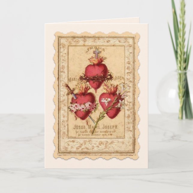 Tarjeta Corazones religiosos de Jesús María José (Anverso)