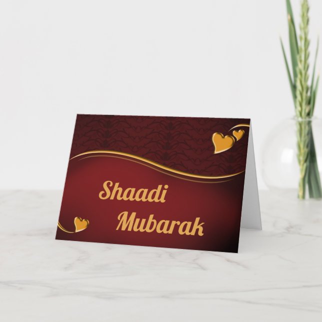 Tarjeta Corazones románticos Rojo y Dorado Shaadi Mubarak (Anverso)