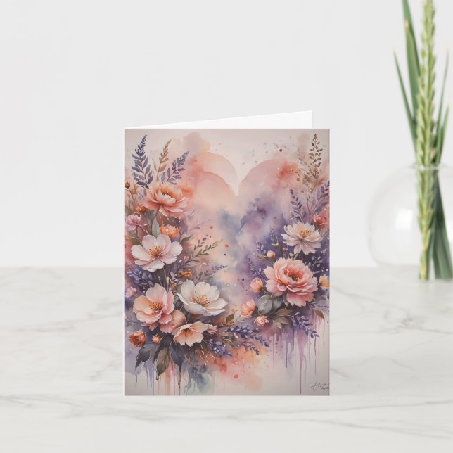 Tarjeta Corazones románticos y flores de San Valentín (Anverso)