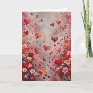Tarjeta Corazones románticos y flores Valentine