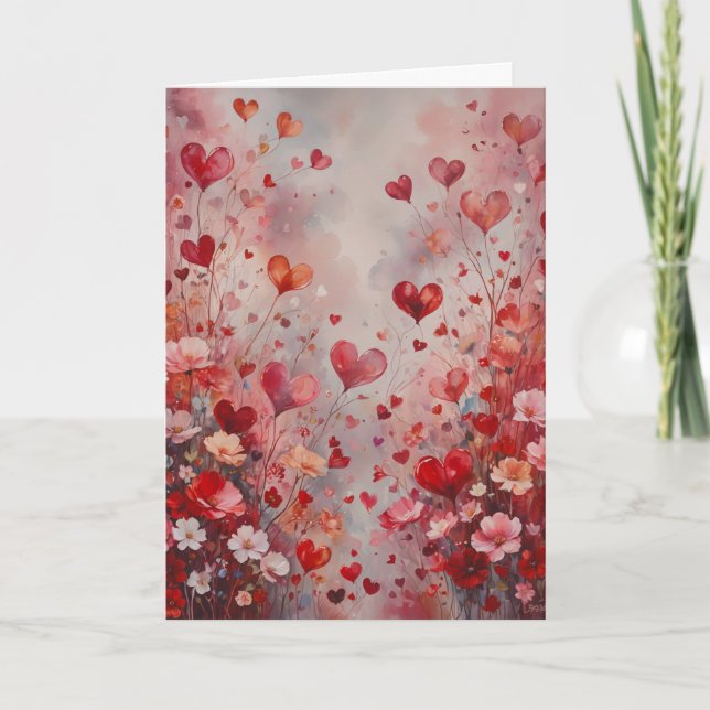 Tarjeta Corazones románticos y flores Valentine (Anverso)