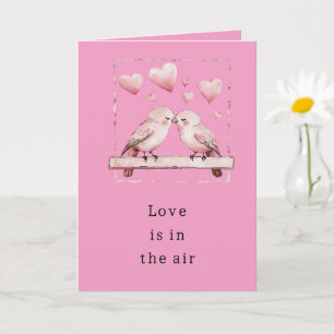 Tarjeta Corazones rosados aman pájaros