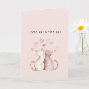 Tarjeta Corazones rosados gatos blancos amor