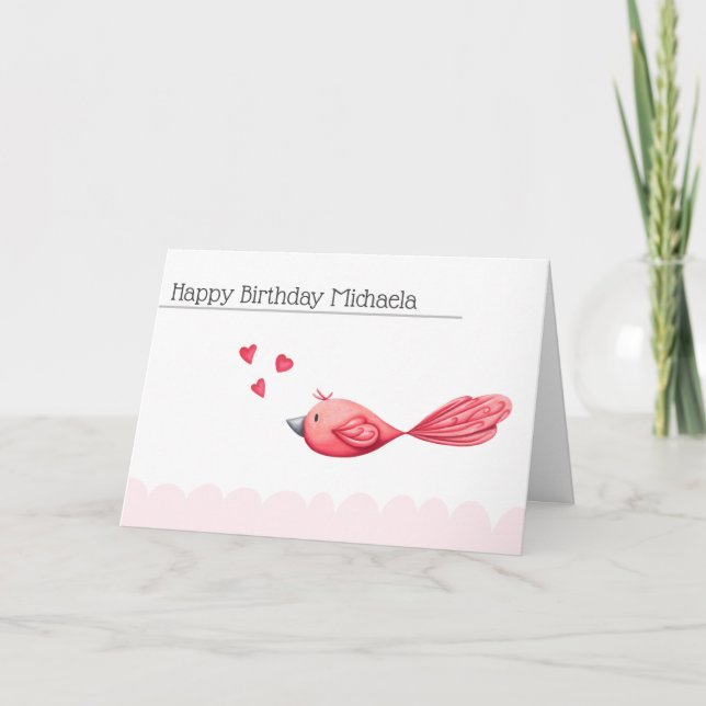 Tarjeta Corazones rosados minimalistas y cumpleaños felice (Anverso)