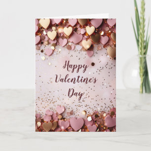 Tarjeta Corazones rosados y dorados en fondo rosa San Vale