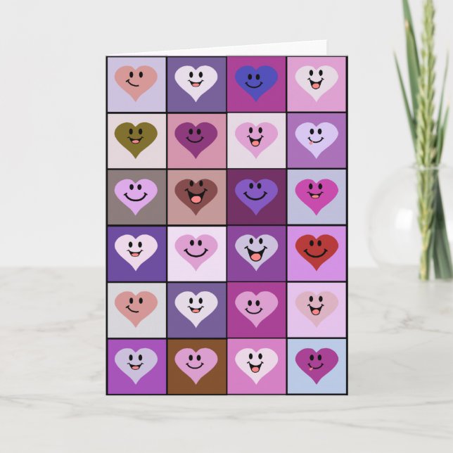 Tarjeta Corazones rosados y púrpuras (Anverso)