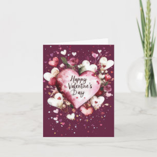 Tarjeta Corazones rosas y flores saludo de San Valentín
