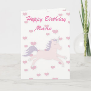 Tarjeta Corazones rosas y unicornio.