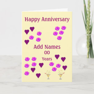 Tarjeta Corazones y Flores, aniversario de bodas personali