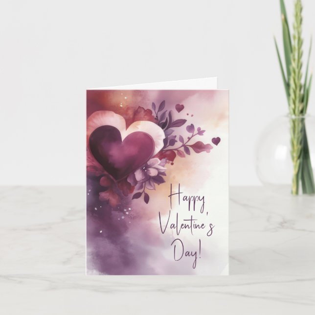 Tarjeta Corazones y flores saludo de San Valentín (Anverso)