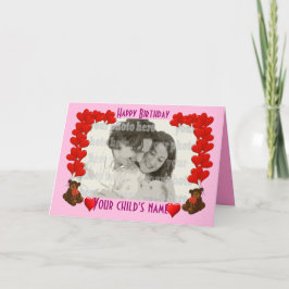 Tarjeta Corazones y osos de peluche de color rosa