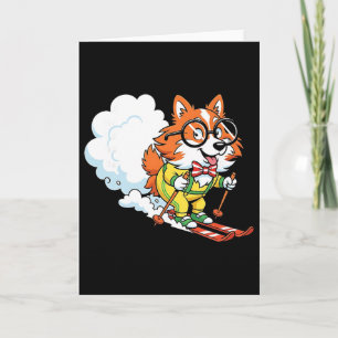 Tarjeta Corbata de lazo de perro corgi nerd de esquí alpin