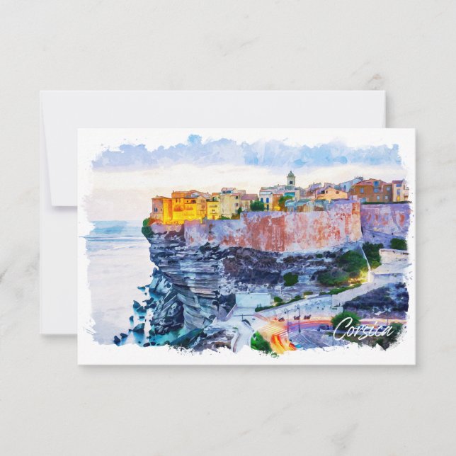 Tarjeta Córcega Mediterránea Francia Elegante acuarela (Anverso)