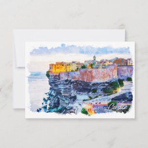 Tarjeta Córcega Mediterránea Francia Elegante acuarela