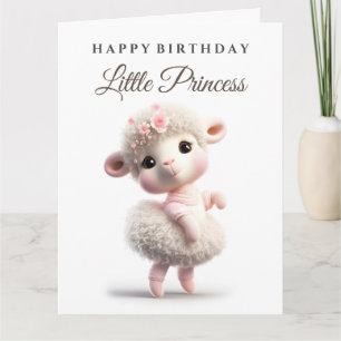 Tarjeta Corderito bebé lindo en una falda, vestido rosa co