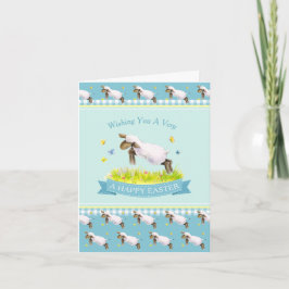 Tarjeta Cordero alegre azul Pascua