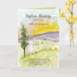 Tarjeta Cordero de Bautismo Paisaje Amanecer Personalizado