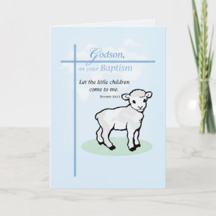 Tarjeta Cordero de Bautizo de Ahijado en Azul