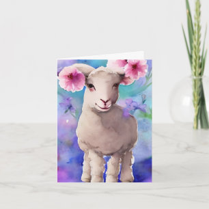Tarjeta Cordero de Pascua de Floral Acuarela de Primavera