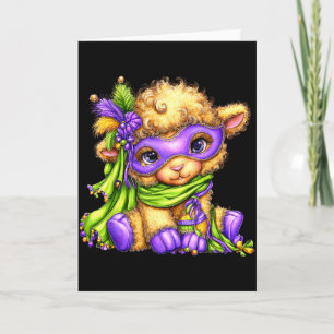 Tarjeta Cordero Mardi Gras Nola Máscara Cuentas Lindo Ovej