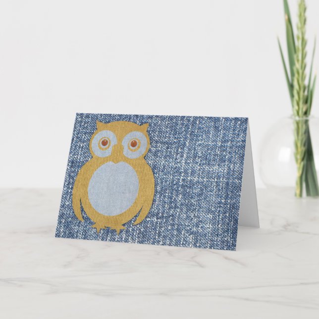 Tarjeta Corduroy Owl en Denim (Anverso)