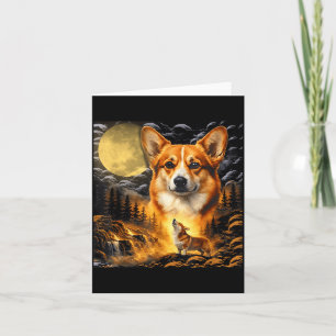 Tarjeta Corgi aullando a la luna, luna vintage animal 90s