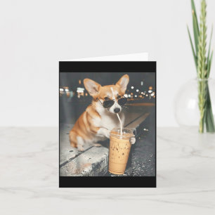 Tarjeta Corgi bebiendo café helado meme divertido animal c
