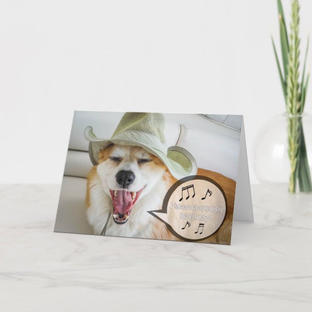 Tarjeta Corgi cantando feliz cumpleaños (Anverso)