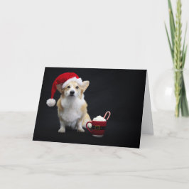 Tarjeta Corgi con gorro de Navidad y taza de crema batida